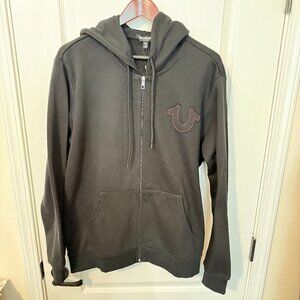 $119 Authentic TRUE RELIGION Men’s Black Hoodie Sweat Jacket Sz.L